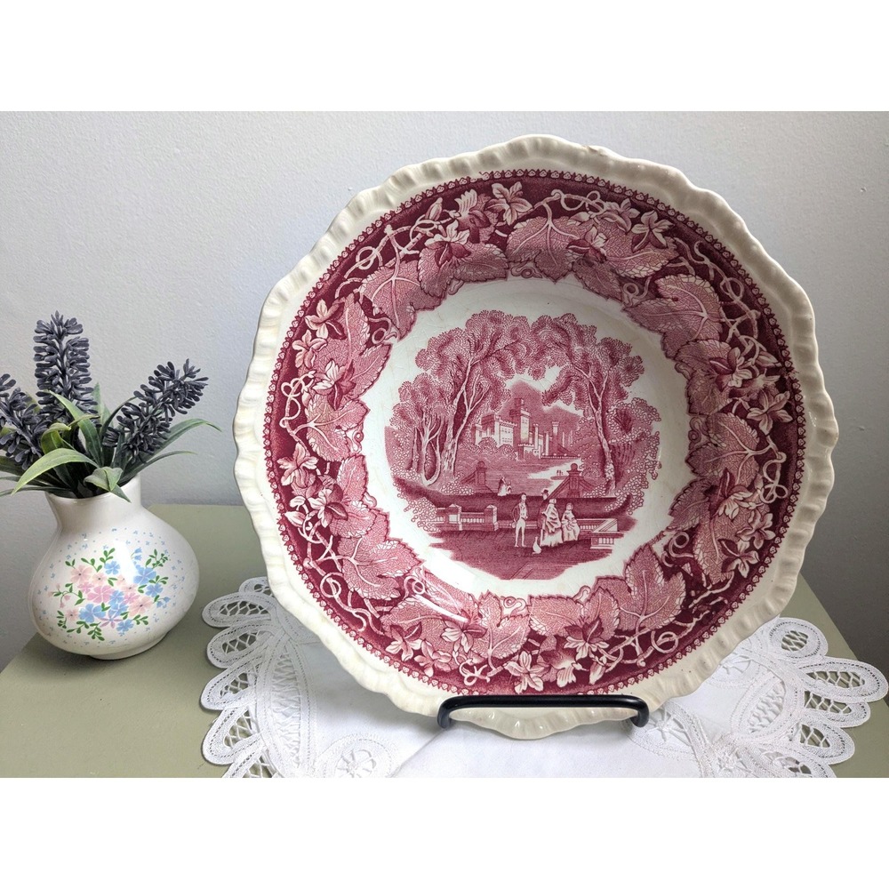 Vintage Mason's Vista Red Serving Bowl, English Transferware Bowl, Cottagecore